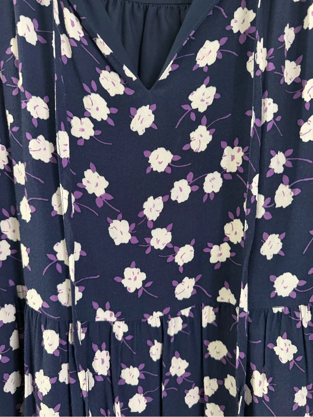 J. Crew Navy Floral V‑Neck Long Sleeve Tiered Dress